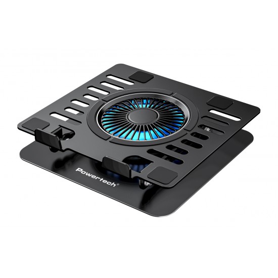 POWERTECH βάση & ψύξη laptop PT-1630 έως 17", 110mm LED fan, μεταλλική, μαύρη