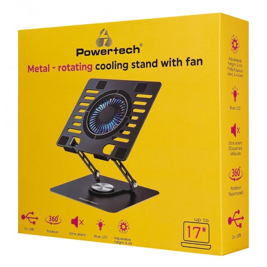 POWERTECH βάση & ψύξη laptop PT-1630 έως 17", 110mm LED fan, μεταλλική, μαύρη