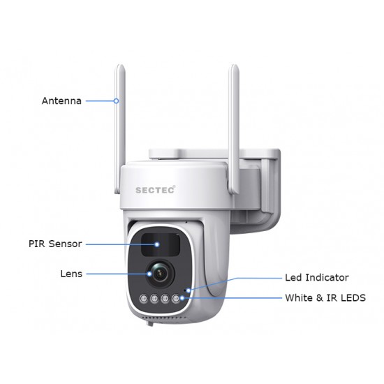 SECTEC σύστημα παρακολούθησης 4x smart ηλιακών καμερών ST-WRK04-EU με hub, 3MP, WiFi, SD, PTZ, IP66