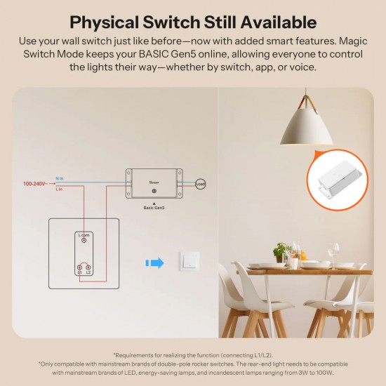 SONOFF smart διακόπτης BASIC Gen5, 1 κανάλι, WiFi, συμβατός με Matter, 10A, λευκός