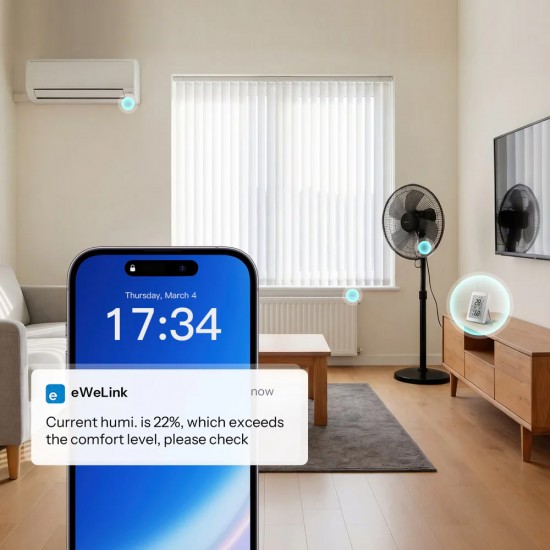 SONOFF smart θερμόμετρο & υγρασιόμετρο AirGuard TH, έως 60°C, ZigBee 3.0 & Bluetooth, λευκό