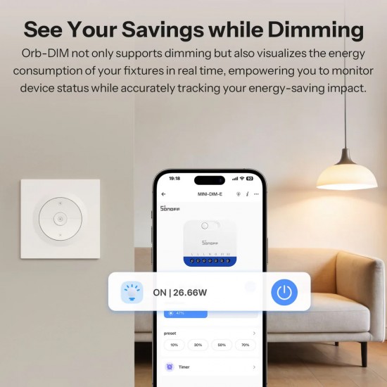 SONOFF smart επιτοίχιος διακόπτης dimmer Orb-DIM, WiFi, Matter, 400W, λευκός
