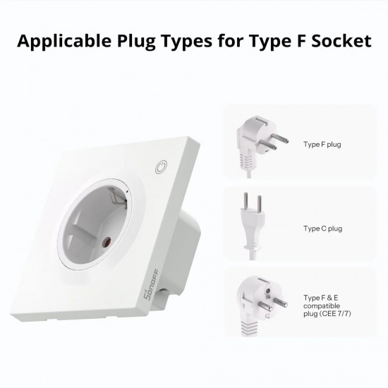 SONOFF smart επιτοίχια πρίζα ρεύματος WS01TPF-E, WiFi, Matter, 16A/4000W, λευκή
