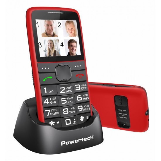 POWERTECH κινητό τηλέφωνο Sentry Eco V2, dual SIM, πλήκτρο SOS, κόκκινο