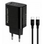 POWERTECH φορτιστής τοίχου PT-1637 με καλώδιο, USB/USB-C, 20W, μαύρος