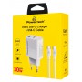 POWERTECH φορτιστής τοίχου PT-1636 με καλώδιο, USB/USB-C, 30W, GaN, λευκός