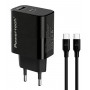 POWERTECH φορτιστής τοίχου PT-1638 με καλώδιο, USB/USB-C, 30W, GaN, μαύρος