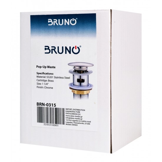 BRUNO βαλβίδα νιπτήρα Pop Up BRN-0315, 1-1/4", ανοξείδωτο ατσάλι, χρωμέ