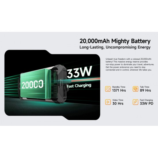 ULEFONE smartphone RugKing 5 Pro, 6.78", 8/256GB, 20000mAh, IP68/IP69K/MIL-STD-810H, μαύρο