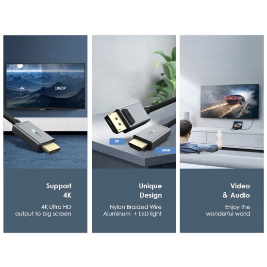 CABLETIME καλώδιο DisplayPort σε HDMI CT-AV585-P02G4K, 4K/30Hz, 1.8m, μαύρο