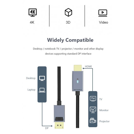 CABLETIME καλώδιο DisplayPort σε HDMI CT-AV585-P02G4K, 4K/30Hz, 1.8m, μαύρο