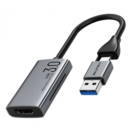 CABLETIME video capture CT-ACHC3-AG, HDMI/USB & USB-C, 4K/30Hz, γκρι