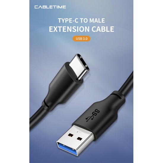 CABLETIME καλώδιο USB-C σε USB CT-C160-U33-CMAMN, 3A, 5Gbps, 3m, μαύρο
