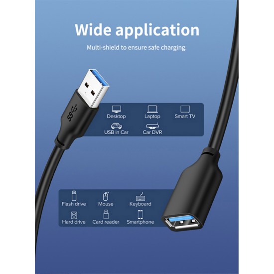 CABLETIME καλώδιο προέκτασης USB CT-C160-U3-AMAFN, 5Gbps, 2m, μαύρο
