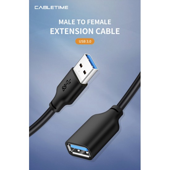 CABLETIME καλώδιο προέκτασης USB CT-C160-U3-AMAFN, 5Gbps, 2m, μαύρο