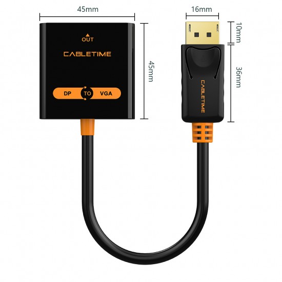 CABLETIME αντάπτορας DisplayPort σε VGA CT-AV586-03G, 1080p/60Hz, μαύρος