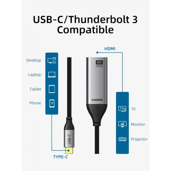CABLETIME αντάπτορας USB-C σε HDMI CT-C160-PU31-CMHDFN1, 4K/60Hz, 0.15m, μαύρος