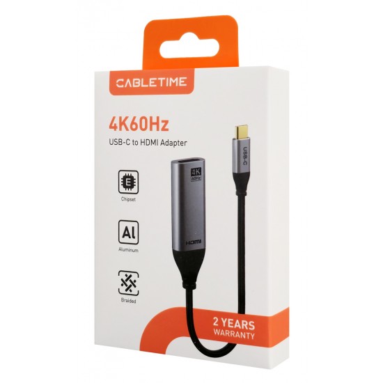 CABLETIME αντάπτορας USB-C σε HDMI CT-C160-PU31-CMHDFN1, 4K/60Hz, 0.15m, μαύρος