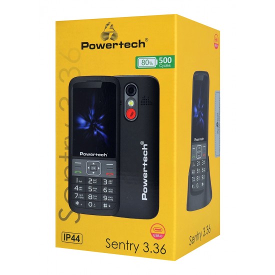 POWERTECH κινητό τηλέφωνο Sentry 3.36, 3.36", dual SIM, πλήκτρο SOS, μαύρο