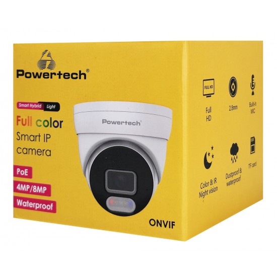 POWERTECH IP κάμερα PT-1593 με μικρόφωνο & Full Color λειτουργία, 8MP, 2.8mm, PoE, IP67