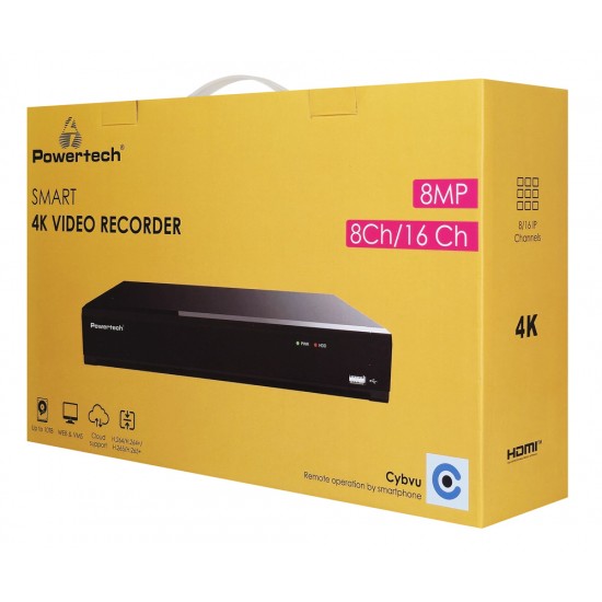 POWERTECH NVR καταγραφικό PT-1598, 8MP, H.264+/H.265+, 8 κανάλια