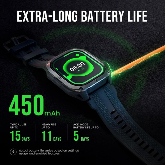 KOSPET smartwatch PULSE 2, heart rate, 1.96" AMOLED, GPS, 5 ATM & IP69, με φακό, μαύρο