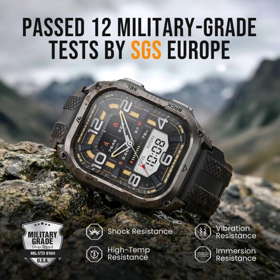 KOSPET smartwatch PULSE 2, heart rate, 1.96" AMOLED, GPS, 5 ATM & IP69, με φακό, μαύρο