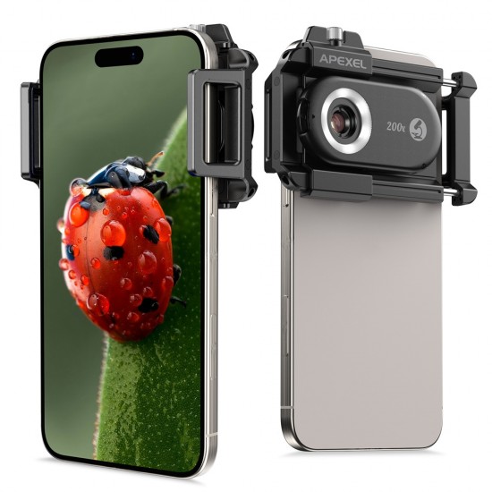 APEXEL φακός μικροσκόπιο για smartphone APL-MS200, 200x zoom, LED/UV