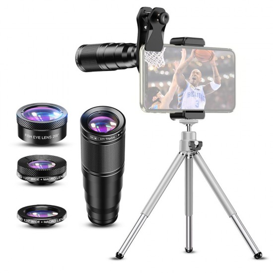 APEXEL σετ φακών για smartphone 22X105-4IN1 με τρίποδο, 4 σε 1, 22x zoom