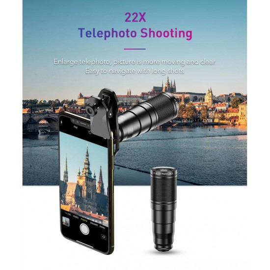 APEXEL σετ φακών για smartphone 22X105-4IN1 με τρίποδο, 4 σε 1, 22x zoom
