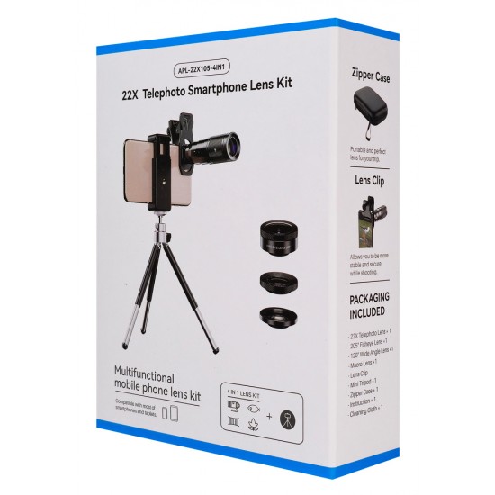 APEXEL σετ φακών για smartphone 22X105-4IN1 με τρίποδο, 4 σε 1, 22x zoom