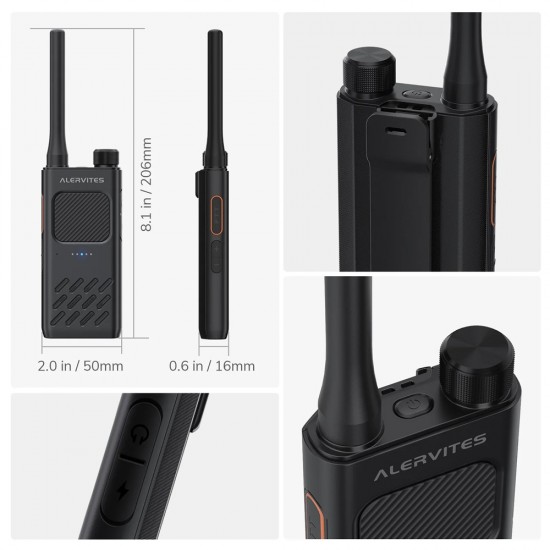 ALERVITES ασύρματος πομποδέκτης AT2, 2W, UHF 400-480MHz, Bluetooth, γκρι