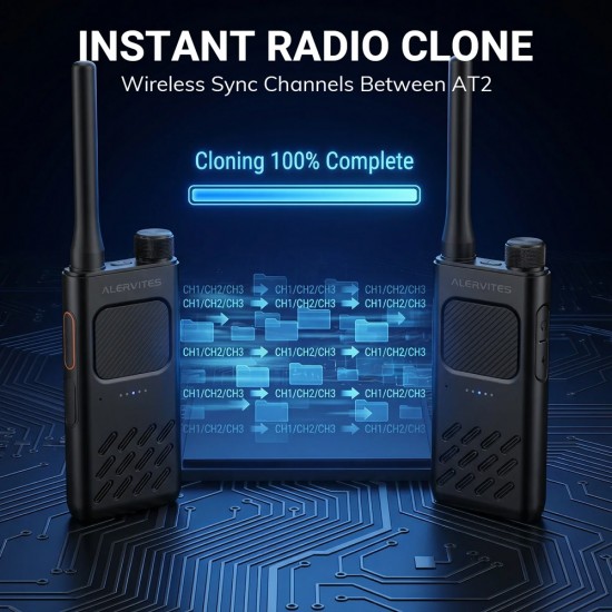 ALERVITES ασύρματος πομποδέκτης AT2, 2W, UHF 400-480MHz, Bluetooth, γκρι