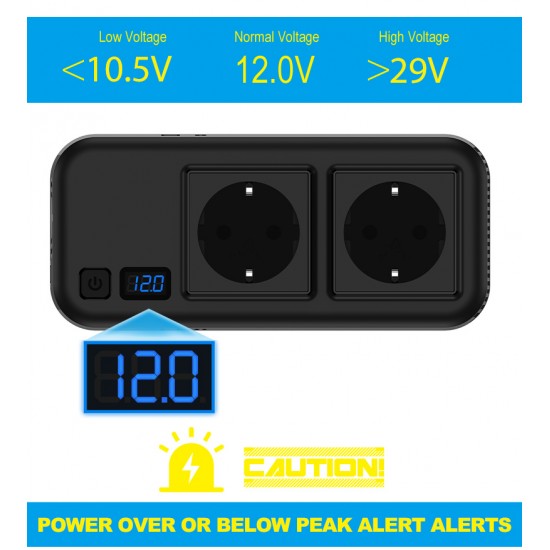 POWERTECH inverter αυτοκινήτου PTL-029, 200W, 12V/24V DC σε 2x 110V/220V AC, με 2x USB-C/2x USB