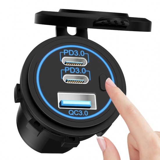 POWERTECH πρίζα USB για σκάφη & οχήματα PTL-030, USB & 2x USB-C, 36W, IP65