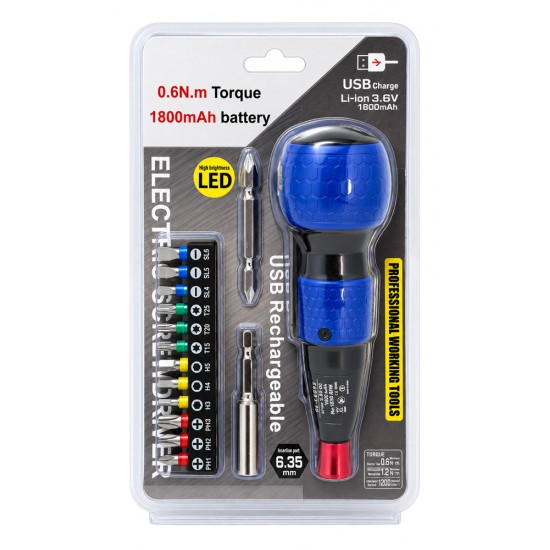 POWERTECH κατσαβίδι μπαταρίας με μύτες PT-1645, LED φακός, 1800mAh