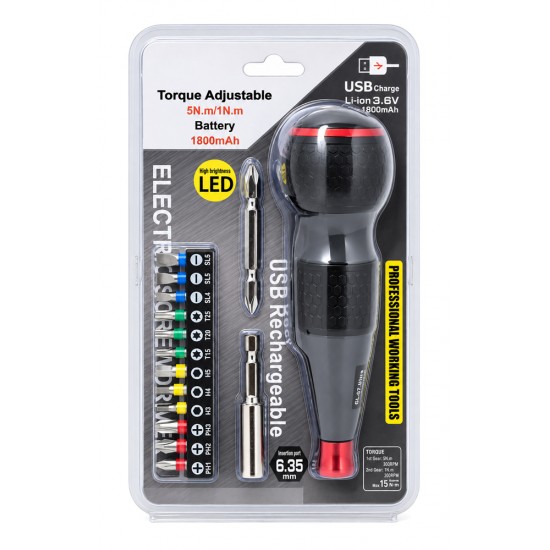 POWERTECH κατσαβίδι μπαταρίας με μύτες PT-1644, LED φακός, 1800mAh