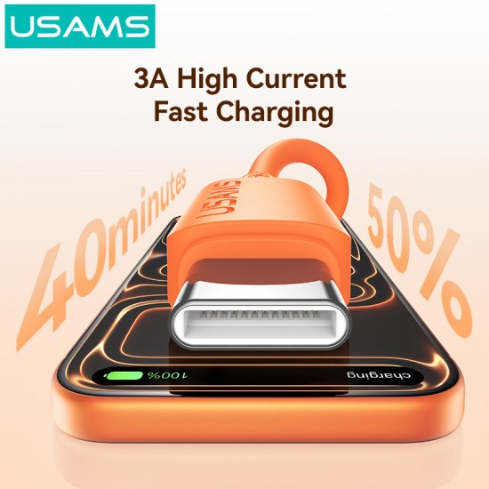 USAMS καλώδιο USB-C σε USB SJ786, σιλικόνης, 3A, 480Mbps, 1m, πορτοκαλί