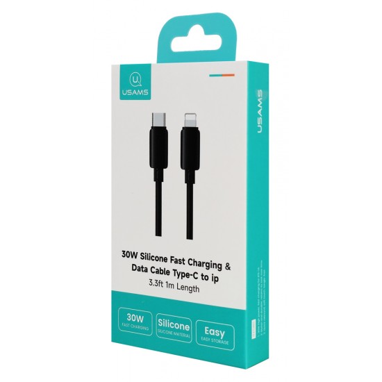 USAMS καλώδιο Lightning σε USB-C SJ788, σιλικόνης, 30W, 480Mbps, 1m, μαύρο
