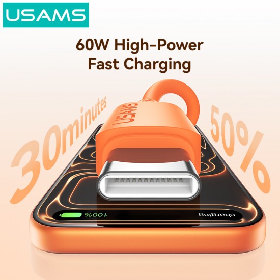 USAMS καλώδιο USB-C SJ787, σιλικόνης, 60W, 480Mbps, 1m, μαύρο