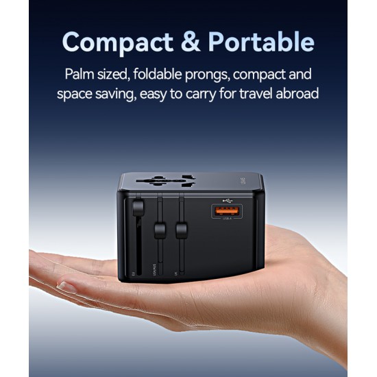 USAMS φορτιστής/αντάπτορας πρίζας CC334, USB & 3x USB-C, universal, 100W, GaN, μαύρος