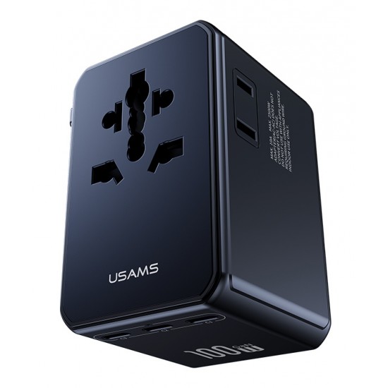 USAMS φορτιστής/αντάπτορας πρίζας CC334, USB & 3x USB-C, universal, 100W, GaN, μαύρος