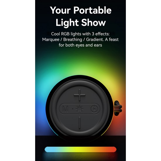 USAMS φορητό ηχείο YX018 με LED φωτισμό, 2x 5W, Bluetooth, 1500mAh, μαύρο