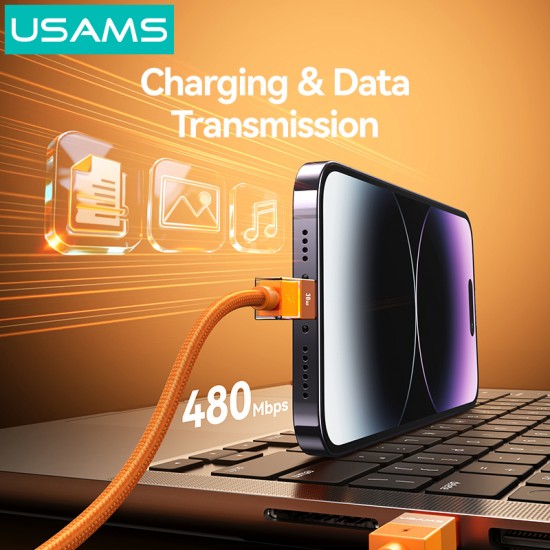 USAMS καλώδιο Lightning σε USB-C SJ776, 30W, 480Mbps, 1.2m, πορτοκαλί