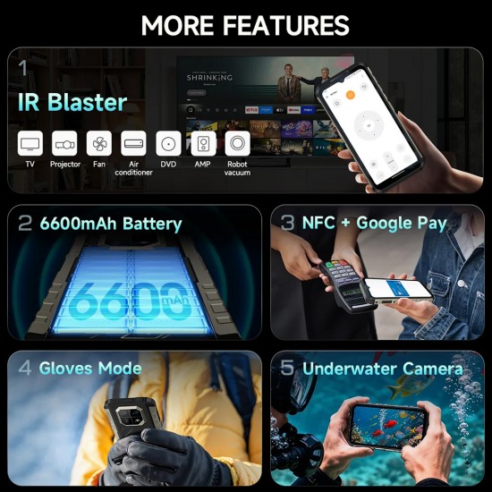 ULEFONE smartphone Armor 22 Pro, 6.58", 8/128GB, 6600mAh, IP68/IP69K/MIL-STD-810H, μαύρο