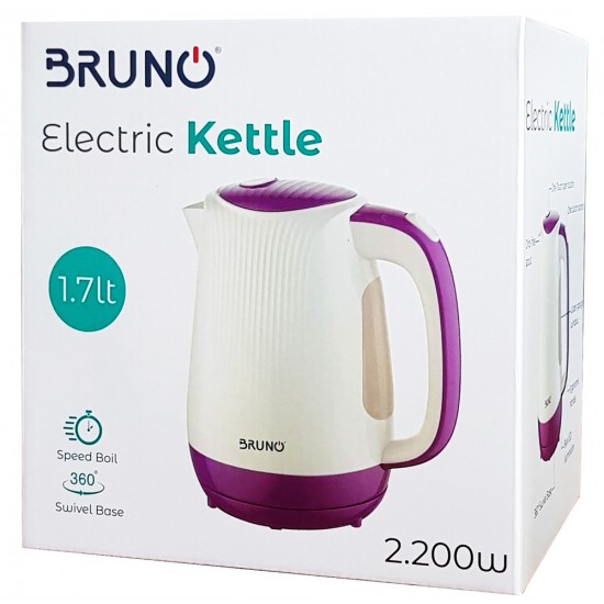 BRUNO ηλεκτρικός βραστήρας BRN-0001, 2200w, 1.7lt, βάση 360°, LED
