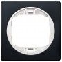 EON E6801.E10 One-gang frame 80x80, soft-touch black with white holder