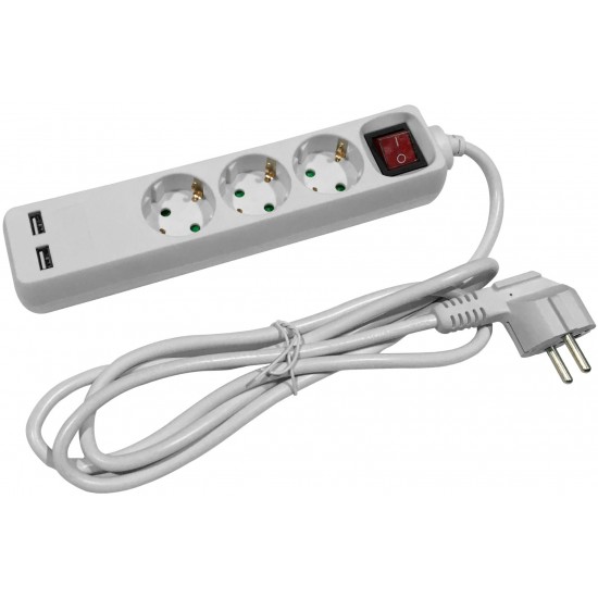 Entac Πολύπριζο 3 Θέσεων με Διακόπτη 3G1.5 & 2 Θύρες USB  3m