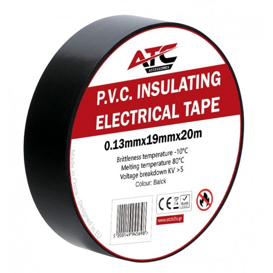 ATC Μονωτική Ταινία PVC Μαύρο 0.13mmx19mmx20m
