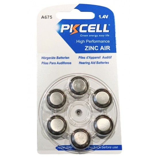 Pkcell 1.4V Zinc Air Μπαταρία Ακουστικών Βαρηκοΐας A675 6τμχ